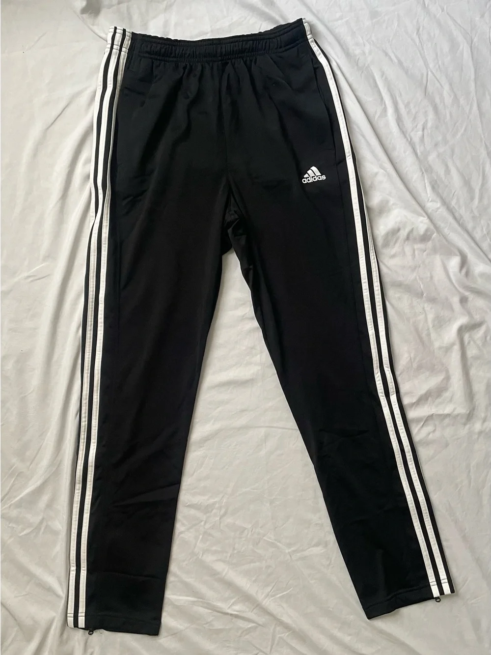 Adidas Vintage Black Track Pants with Classic White Stripes